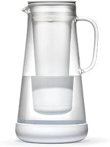 LifeStraw Home — Water Filter Pitcher, 7-Cup, White, Glass with Silicone Base, BPA Free De