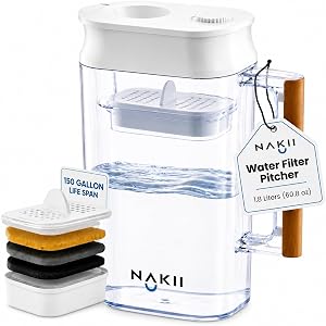 Nakii Water Filter Pitcher 1.8L - Long Lasting 150 Gallons Filtered Water Pitchers With Fa