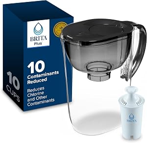 Brita Large 10-Cup Water Filter Pitcher with BritaPlus Filter, WQA NSF/ANSI Certified, Red