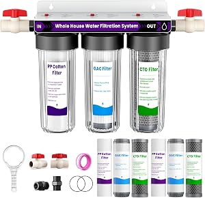 Whole House Water Filter System, 3-Stage Home Water Filtration System Highly Reduces Chlor
