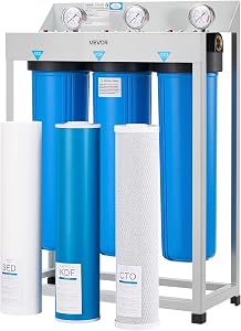 VEVOR Whole House Water Filter System, 3-Stage | Sediment, KDF, CTO | 4.5" x 20"