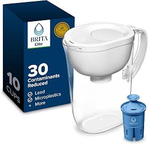 Brita Large 10-Cup Elite Water Filter Pitcher, WQA NSF/ANSI Certified, Reduces 99% of Lead