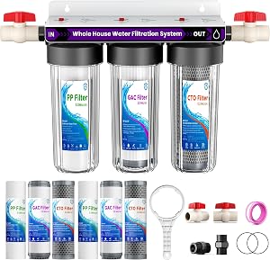 Whole House Water Filter System, 3-Stage Home Water Filtration System, Extra 2 Sets of Fil